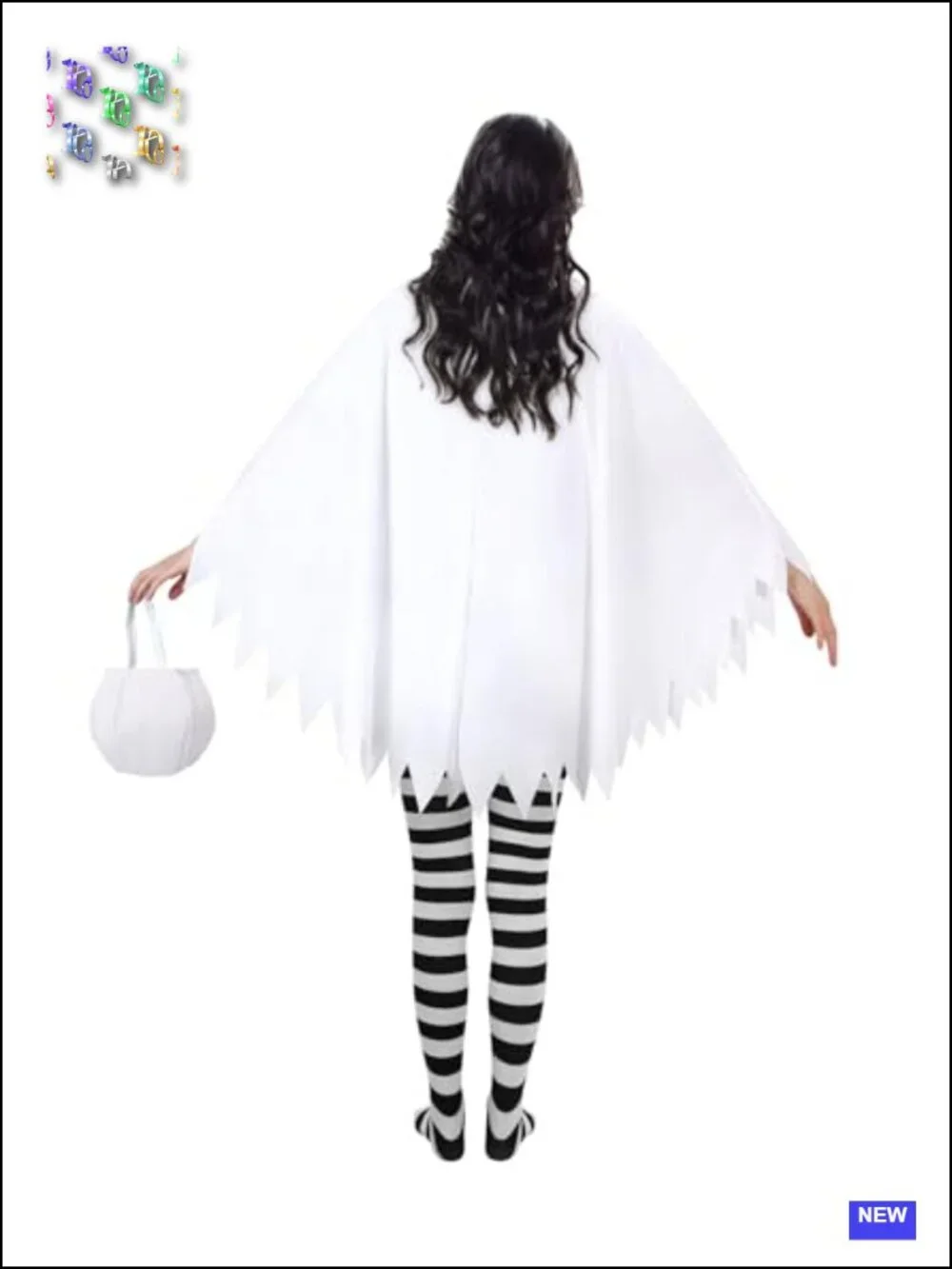 Ghost Halloween Costume Set for Women with Poncho Tights Headband Candy Bag